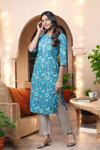 Blue Ikkat Printed Festive Kurta