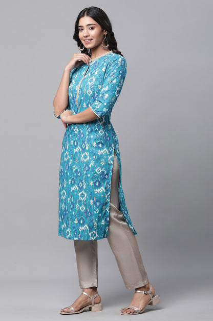 Blue Ikkat Printed Festive Kurta