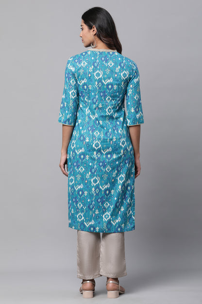 Blue Ikkat Printed Festive Kurta