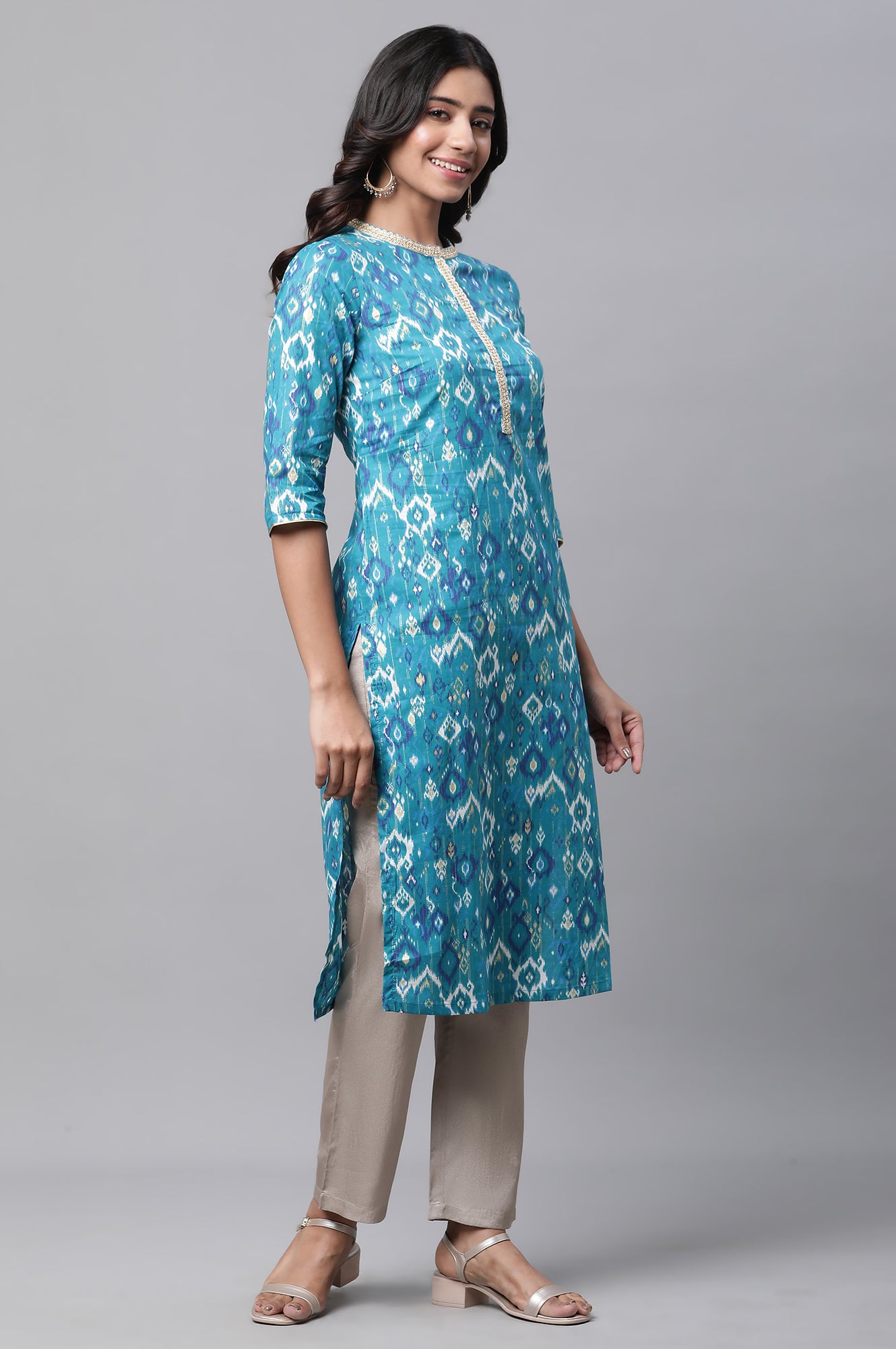 Blue Ikkat Printed Festive Kurta