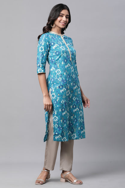 Blue Ikkat Printed Festive Kurta