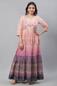 Peach Ombre Tiered Zari Embroidered Festive Kurta