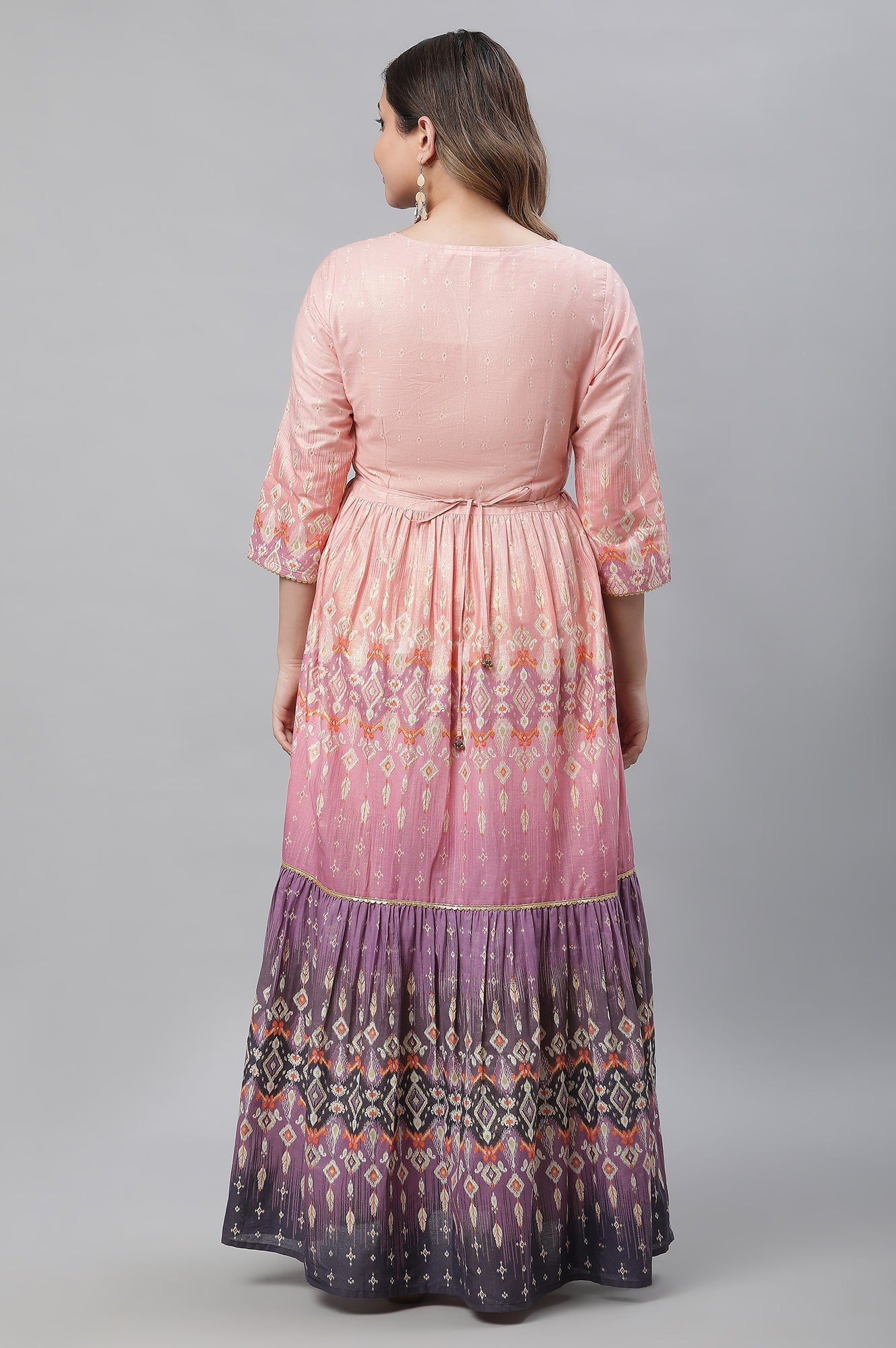 Peach Ombre Tiered Zari Embroidered Festive Kurta