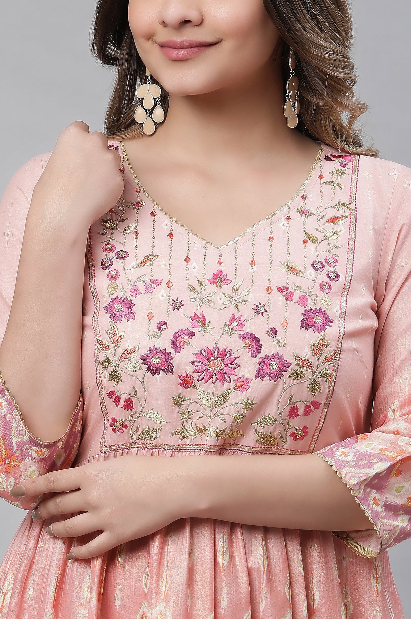 Peach Ombre Tiered Zari Embroidered Festive Kurta