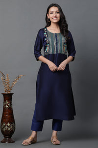 Blue Geometric Embroidered Sequined Straight Kurta