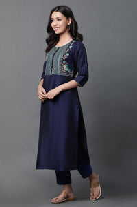 Blue Geometric Embroidered Sequined Straight Kurta