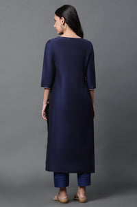 Blue Geometric Embroidered Sequined Straight Kurta