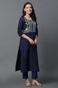 Blue Geometric Embroidered Sequined Straight Kurta