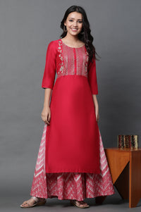 Red Geometric Embroidered Sequined Straight Kurta