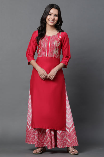 Red Geometric Embroidered Sequined Straight Kurta