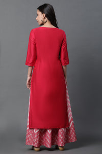 Red Geometric Embroidered Sequined Straight Kurta
