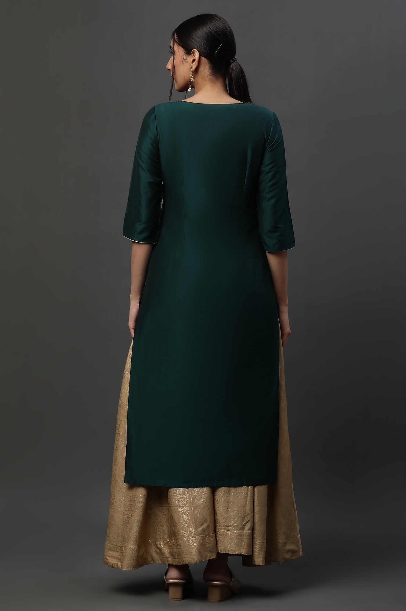 Dark Green Embroidered Yoke Festive Kurta