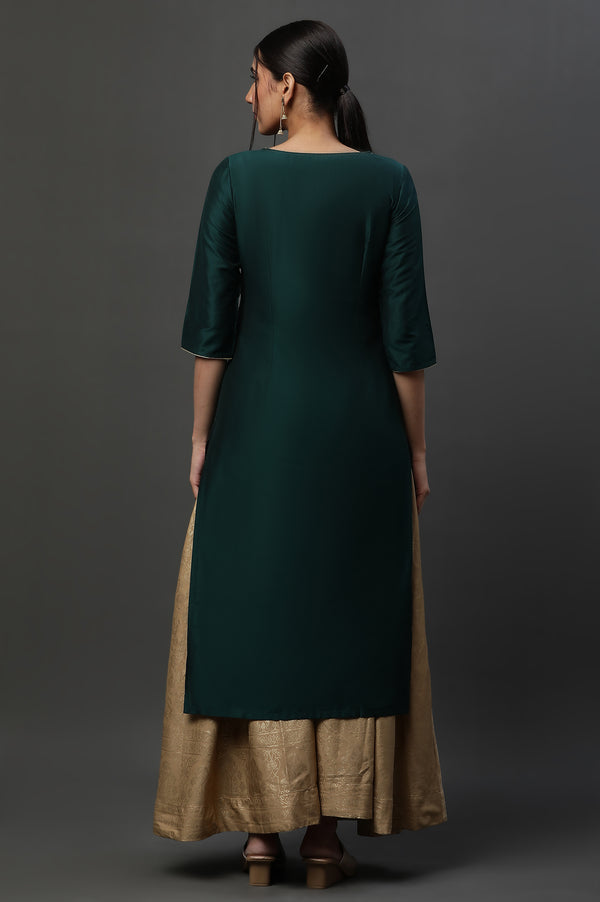 Green Geometric Embroidered Sequined Straight Kurta