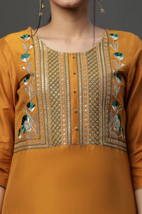 Yellow Embroidered Yoke Festive Kurta
