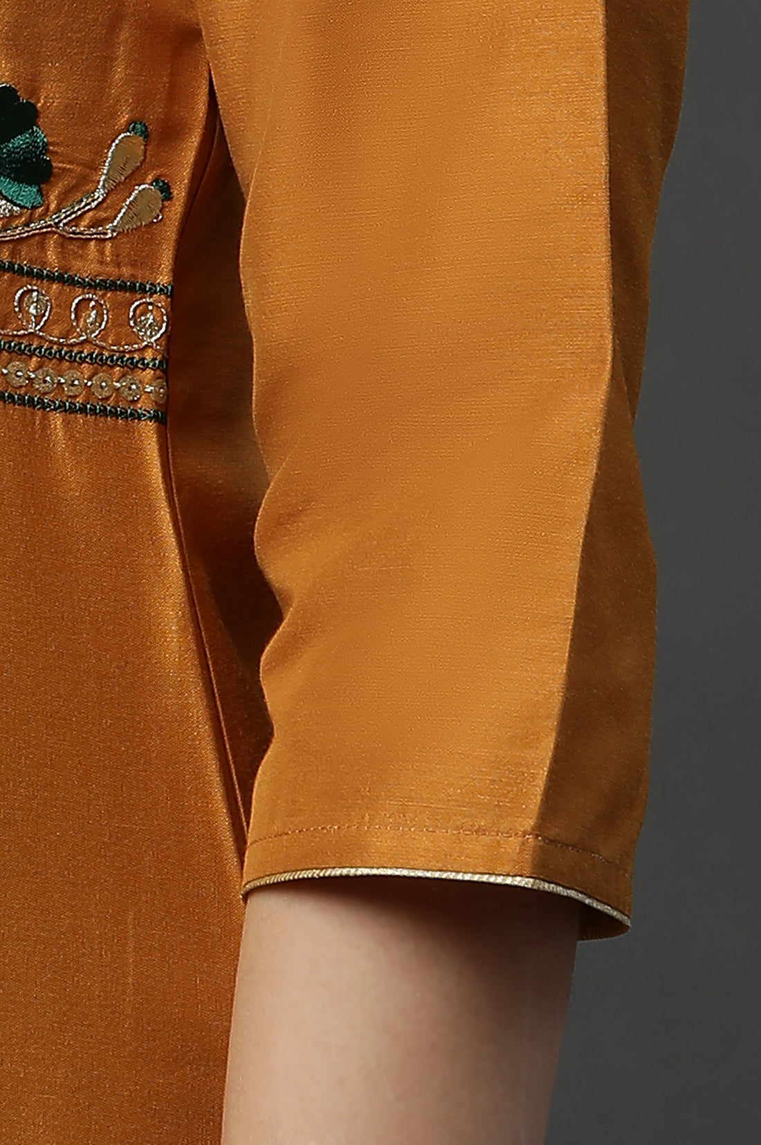 Yellow Embroidered Yoke Straight Festive Kurta