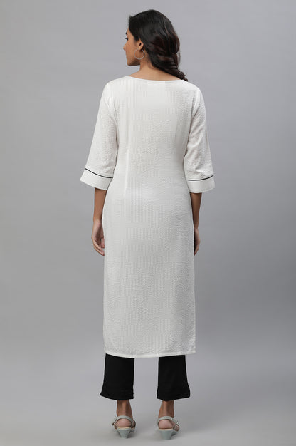 White Embroidered Seer Sucker Kurta