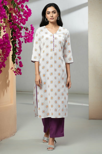 White Floral Printed Casual Kurta