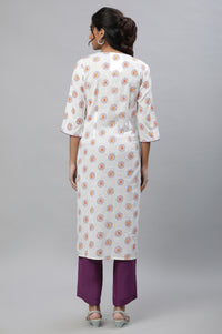 White Floral Straight Cotton Kurta