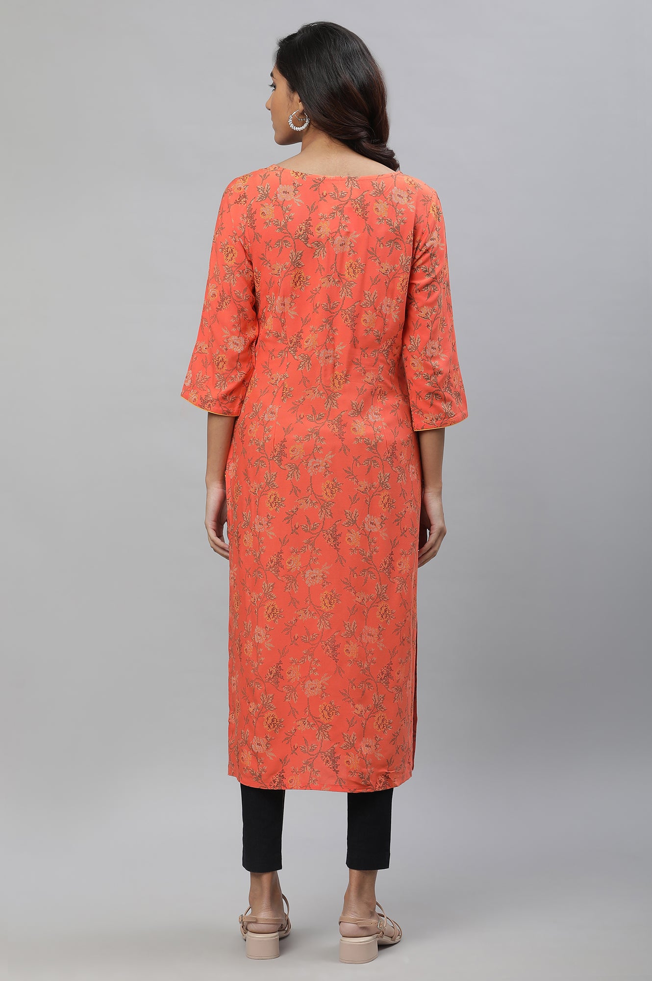 Orange Sweetheart Neck Printed Kurta