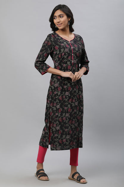 Black Sweetheart Neck Printed Kurta