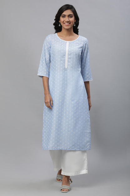 Blue Lace Work Straight Kurta