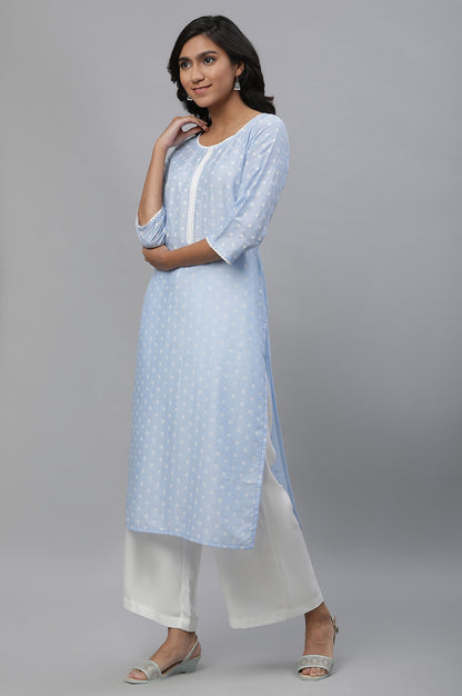 Blue Lace Work Straight Kurta