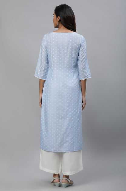 Blue Lace Work Straight Kurta