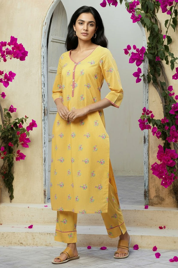 Yellow Floral Printed Kurta