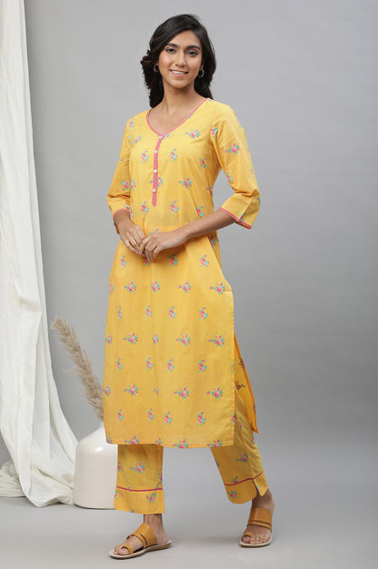 Yellow Floral Printed Kurta