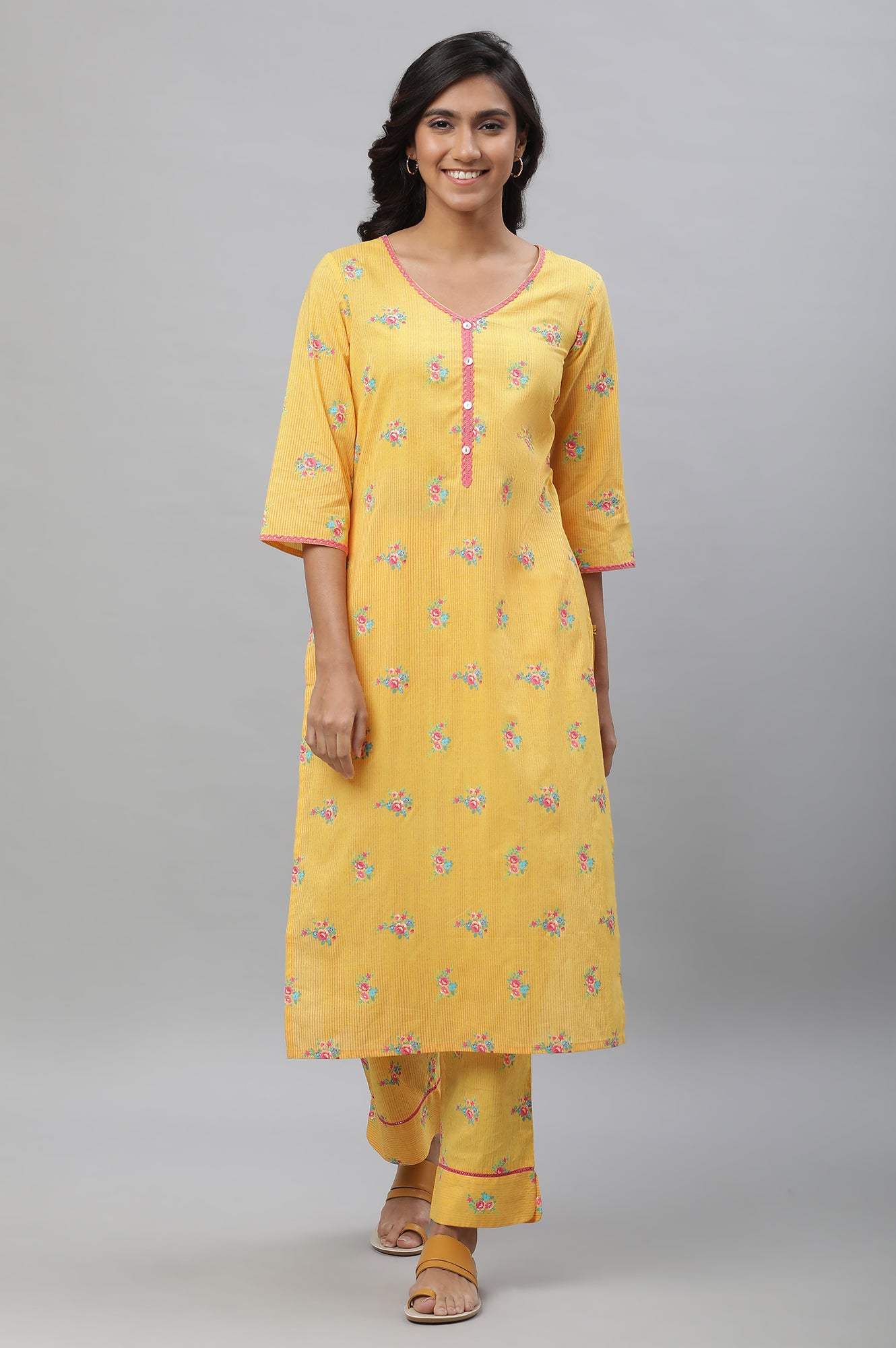 Yellow Floral Printed Kurta