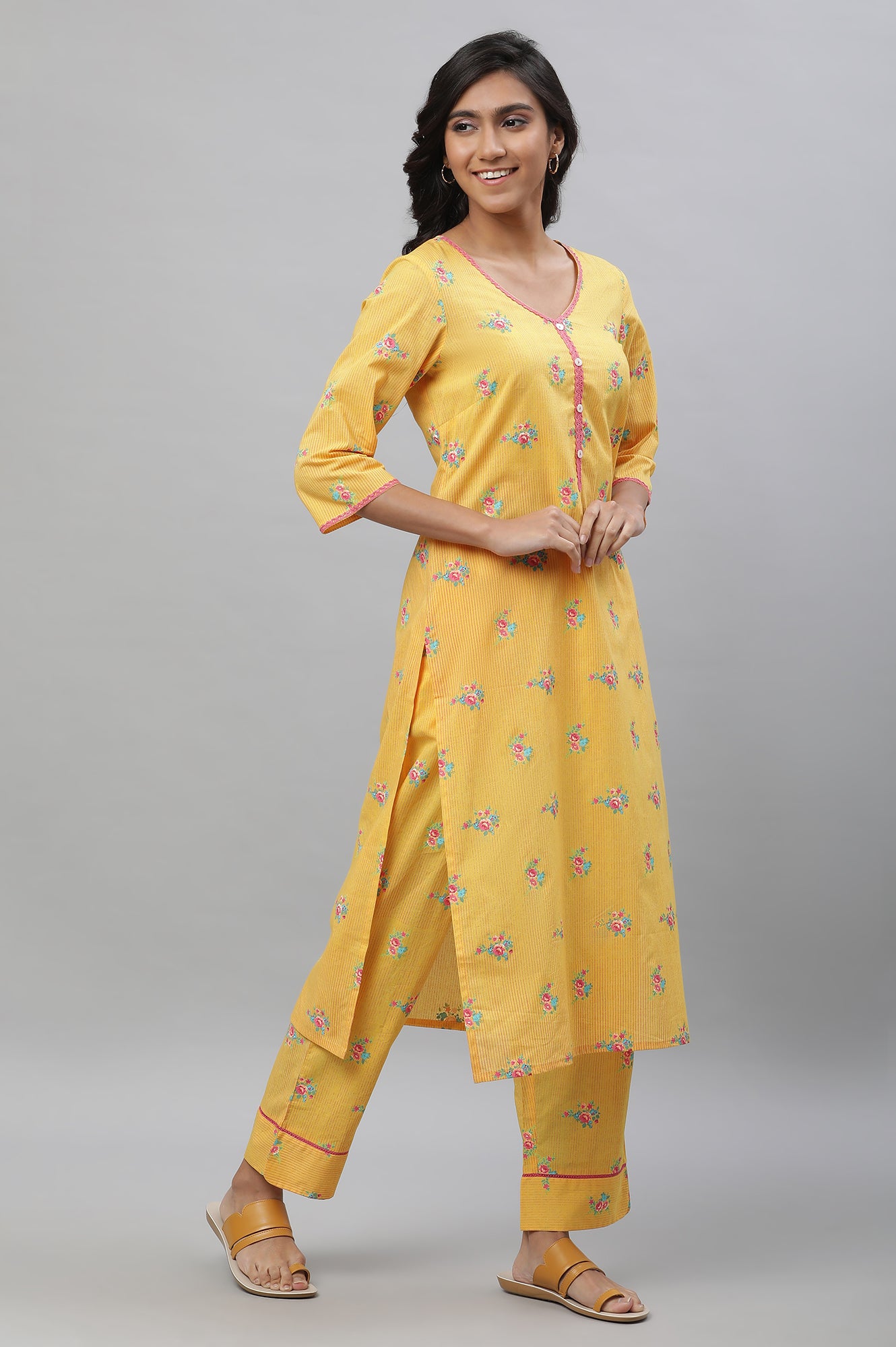 Yellow Floral Printed Kurta