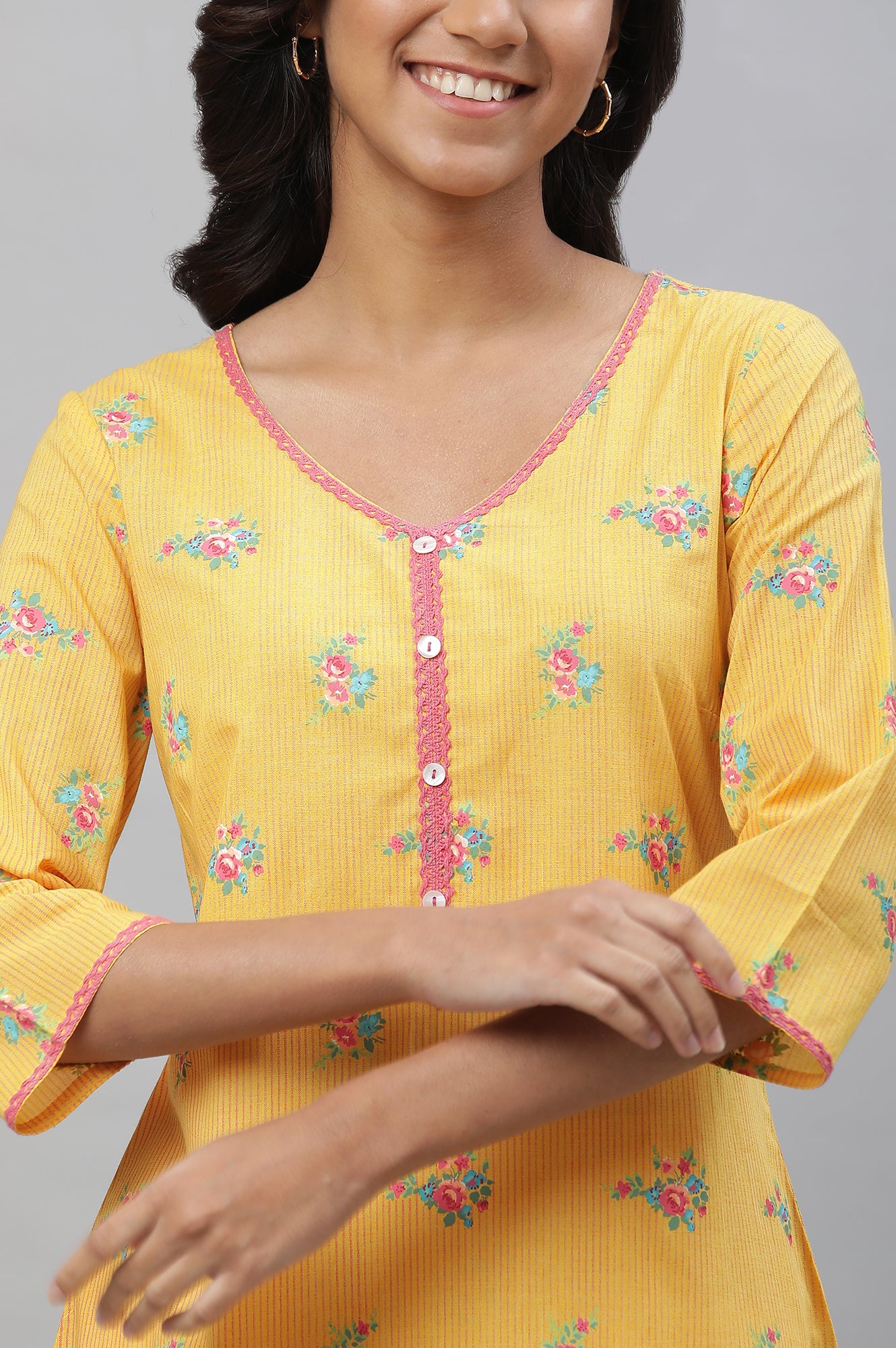 Yellow Floral Printed Kurta