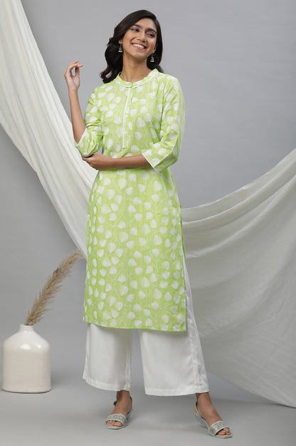 Green Floral Printed Casual Kurta