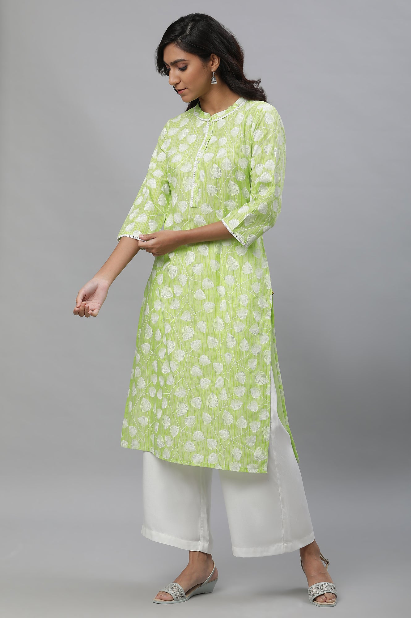 Green Floral Printed Casual Kurta