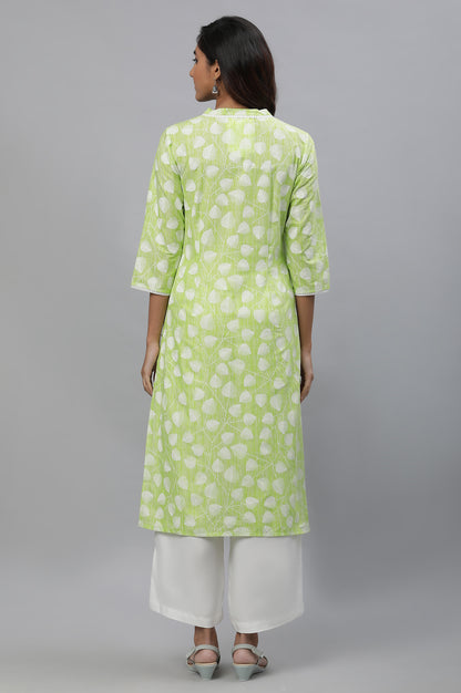 Green Floral Printed Casual Kurta