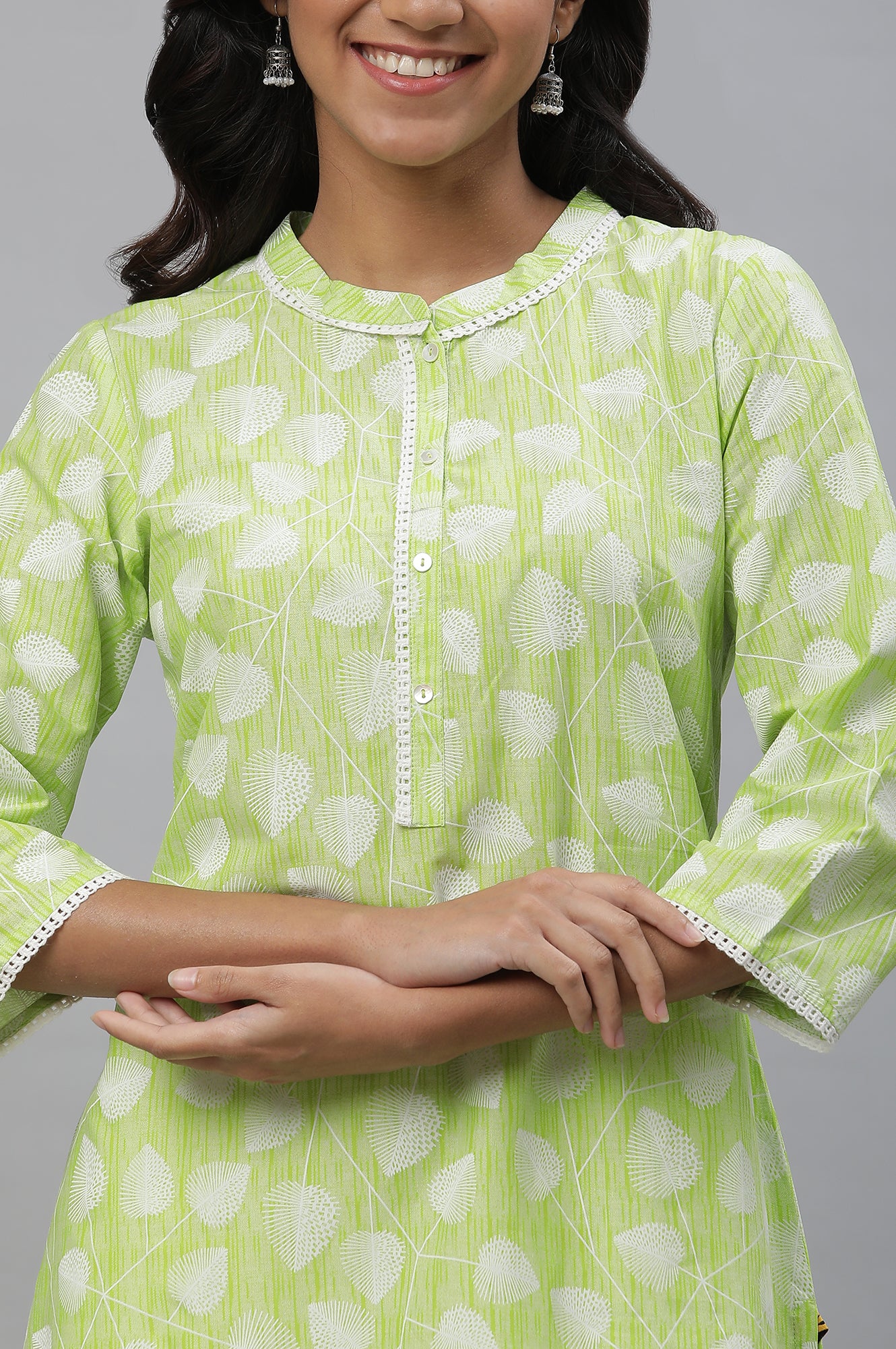 Green Floral Printed Casual Kurta