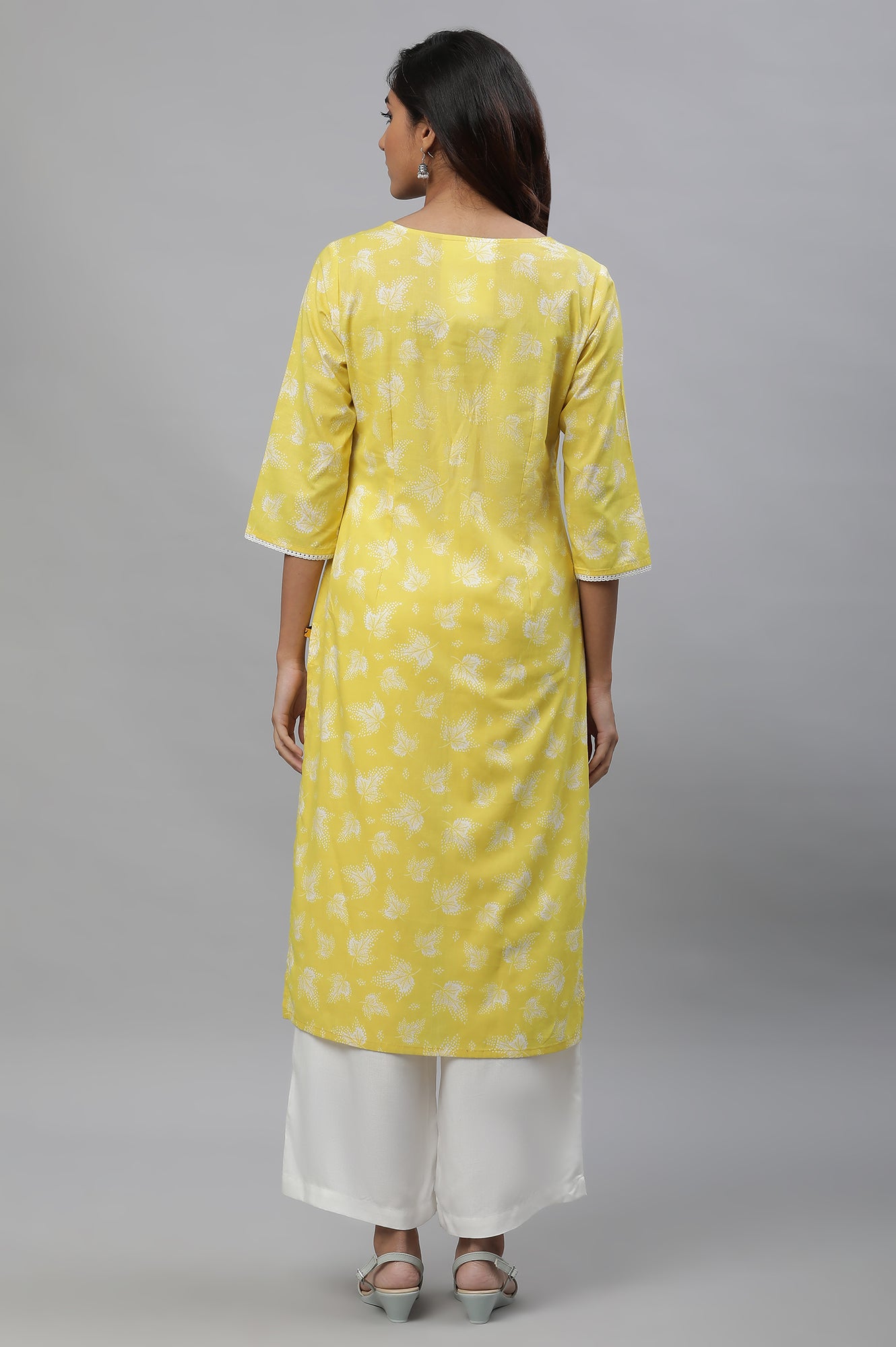 Yellow Floral Printed Cotton Kurta