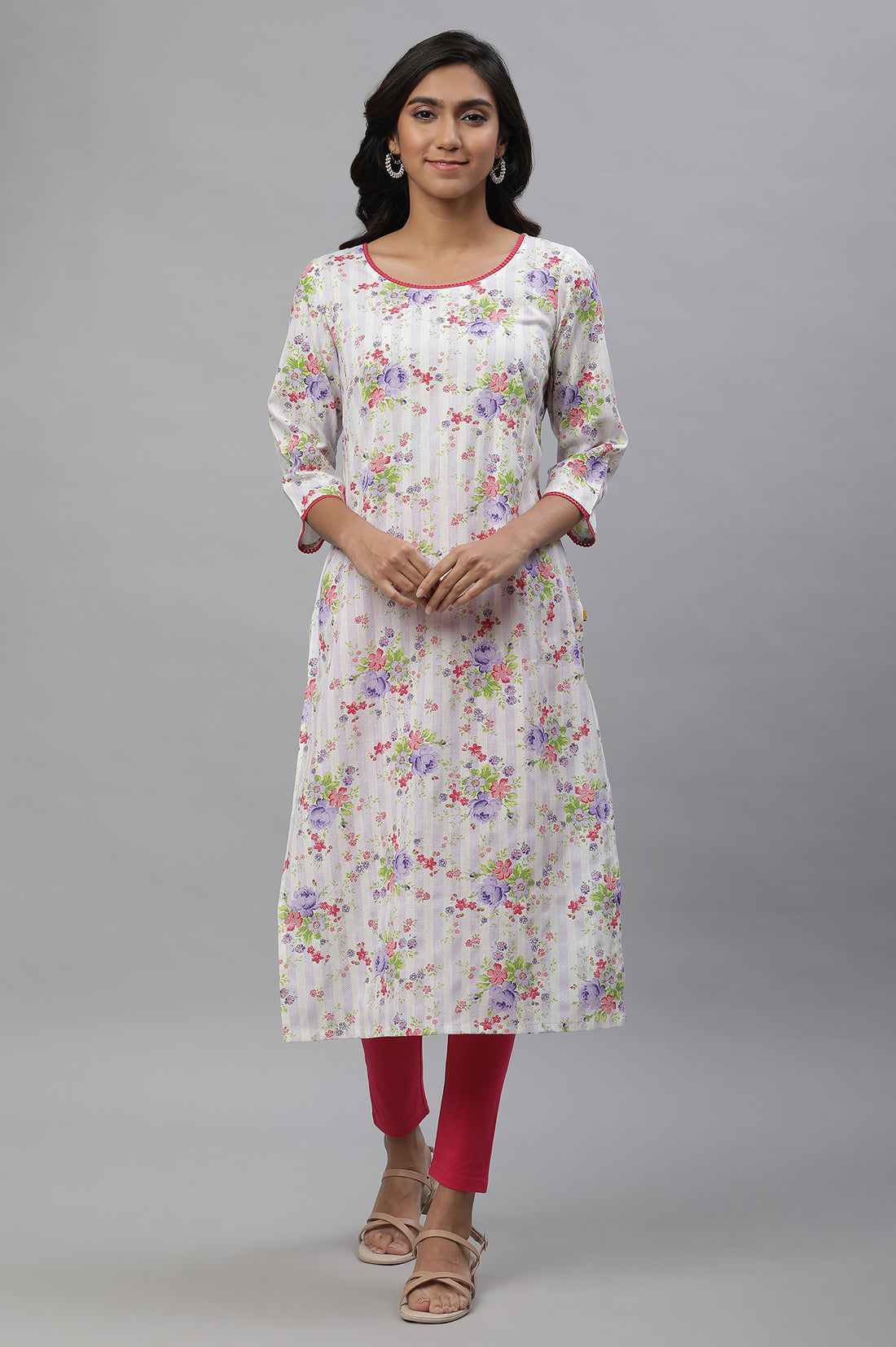 White Floral Straight Cotton Kurta