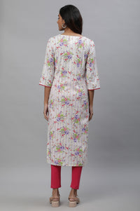 White Floral Straight Cotton Kurta