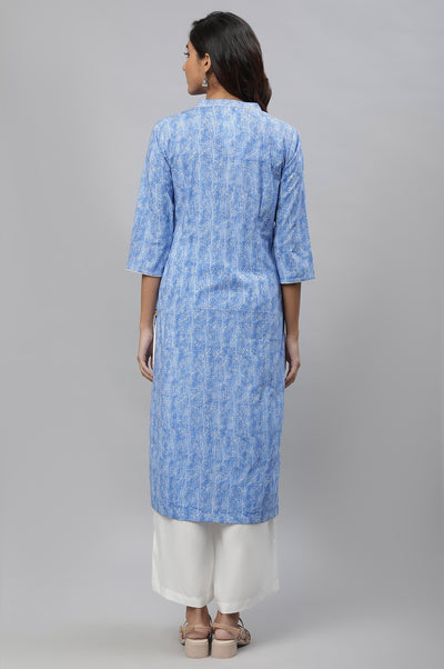 Blue Floral Printed Straight Kurta