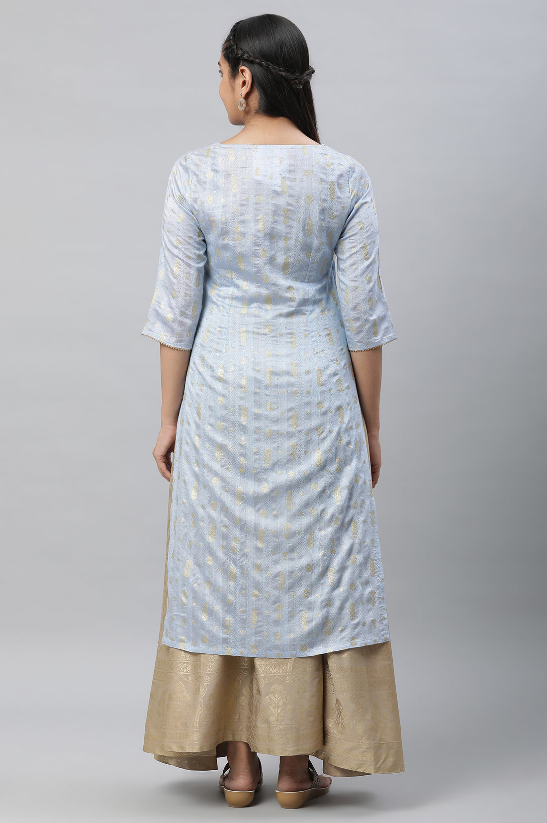 Blue Foil Printed Straight Festive Kurta