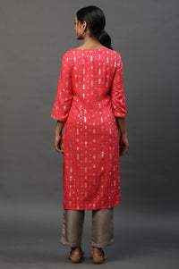 Pink Foil Printed Festive Kurta