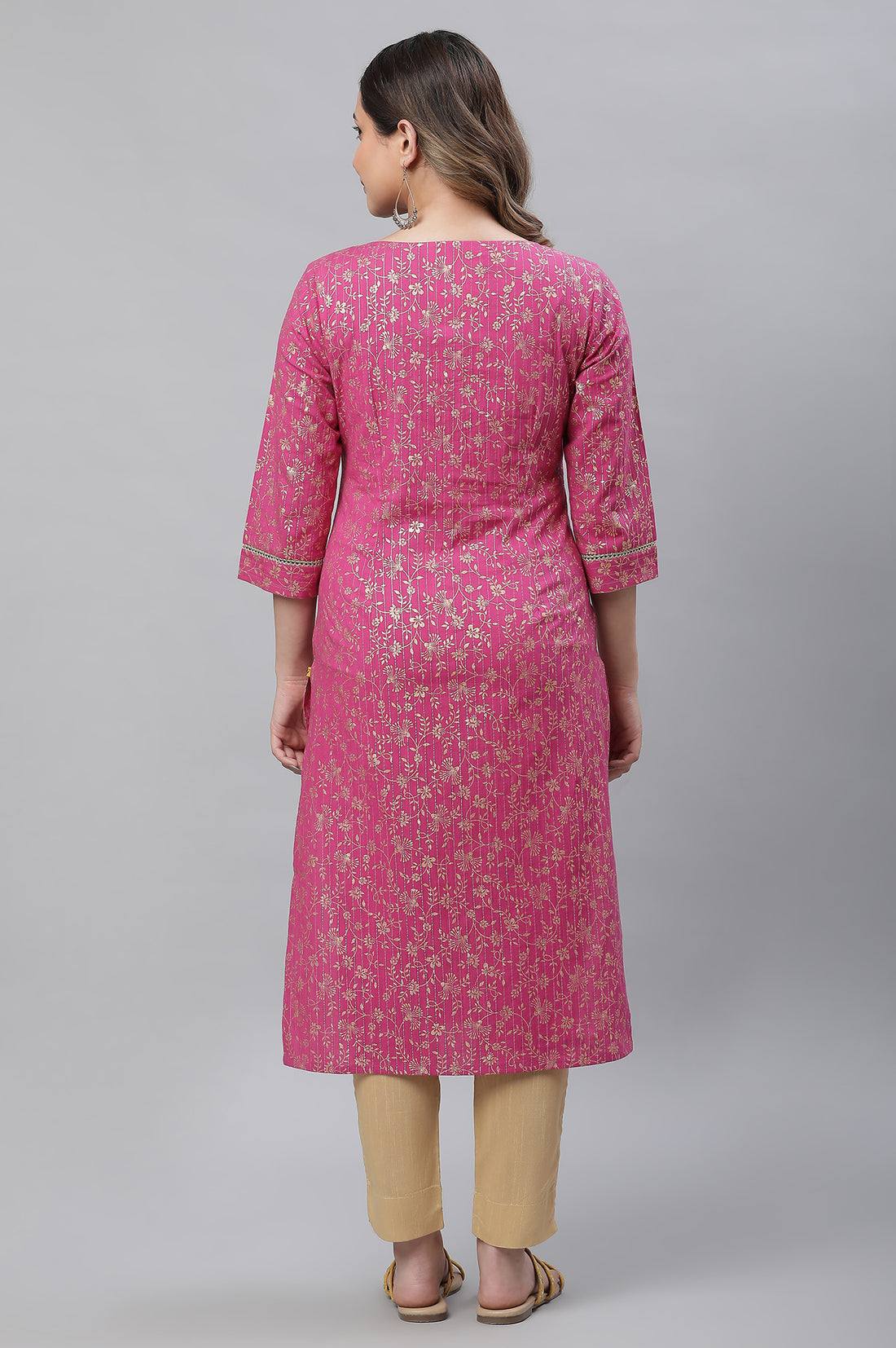 Pink Foil Printed Festive Kurta with Sequin Lace