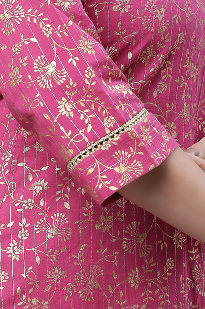 Pink Foil Printed Festive Kurta with Sequin Lace