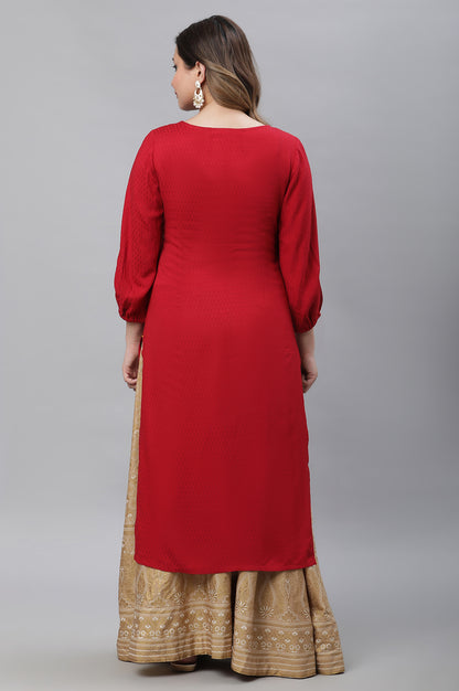 Red Textured Rayon Embroidered Kurta