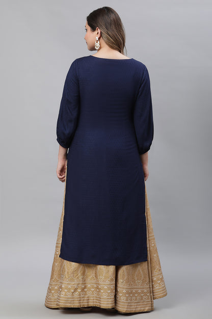 Blue Textured Rayon Embroidered Kurta