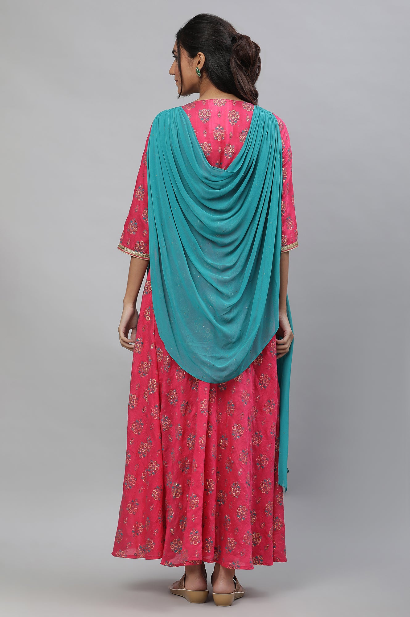 Buy Pink Floral Printed Festive Dress with Attached Dupatta Online for Woman Shop for Aurelia