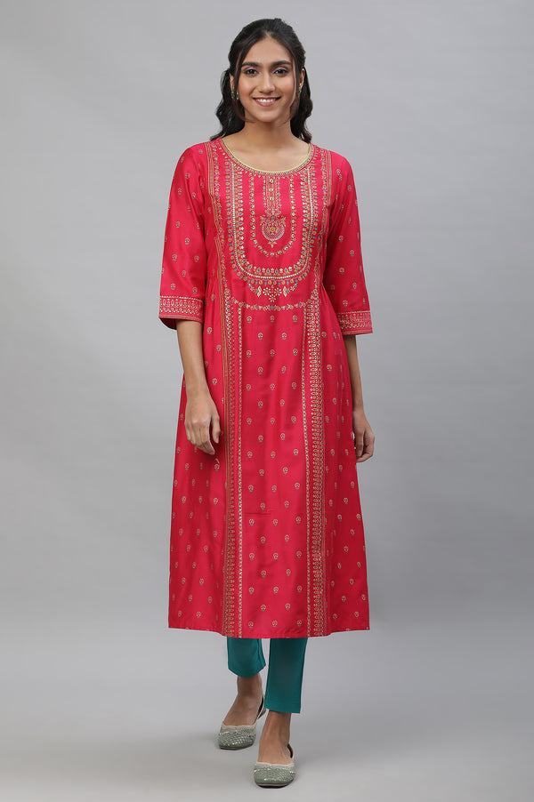Pink A-live Placement Printed Festive Kurta