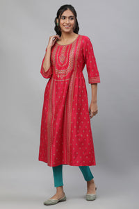 Pink A-live Placement Printed Festive Kurta