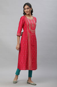 Pink A-live Placement Printed Festive Kurta